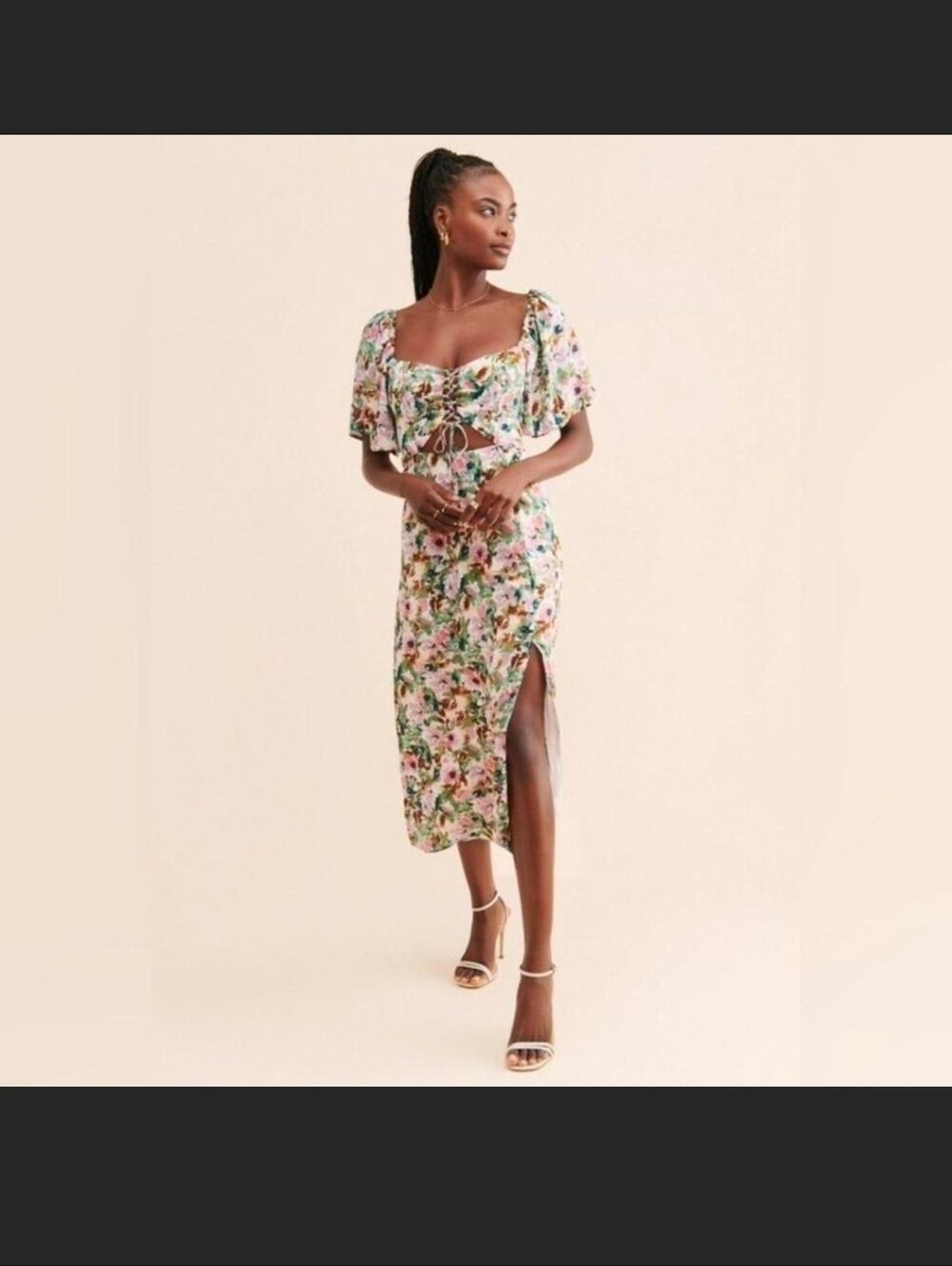ASTR The Label Floral Cut Out Midi Dress XS